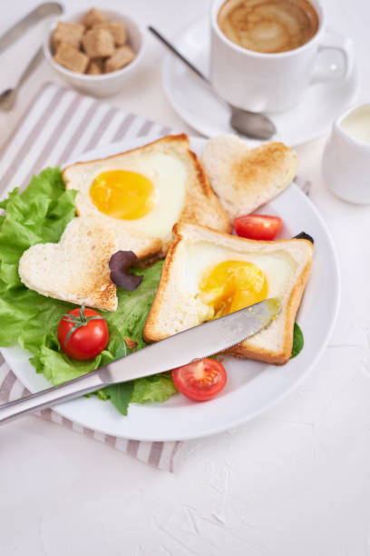 istock Fried Egg on Toast Bread and cup of fresh hot coffee on light grey background 1453676894