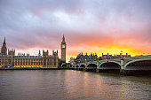 A Beautiful View Of The Palace Of Westminster And Big Ben During A Sunset