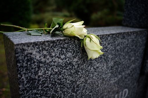roses on a marble tombstone
