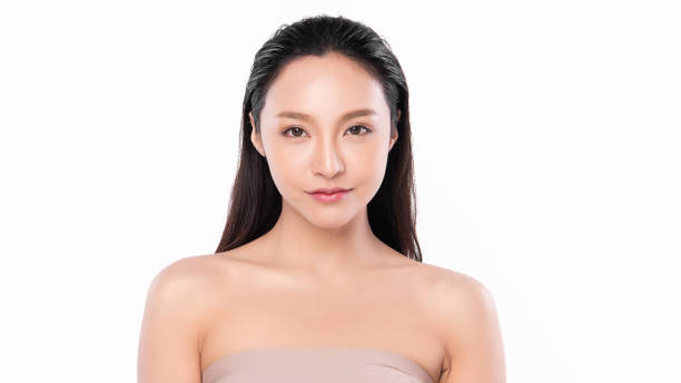 beautiful young asian woman with clean fresh skin on white background, face care, facial treatment, cosmetology, beauty and spa, asian women portrait. - 12026 imagens e fotografias de stock