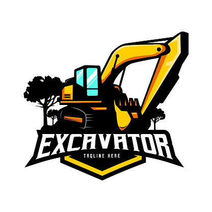 Excavator logo design, heavy equipment work element for construction company