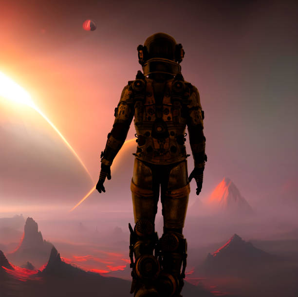 istock Space traveler exploring a new desert planet 1453687617