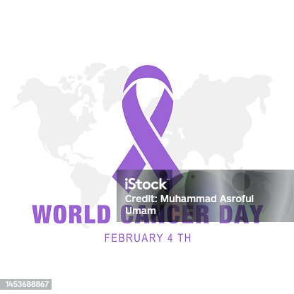 istock World cancer day with purple ribbon on world map. 1453688867
