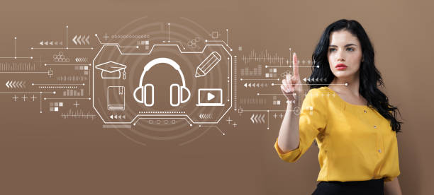 istock E-learning concept with business woman 1453690585