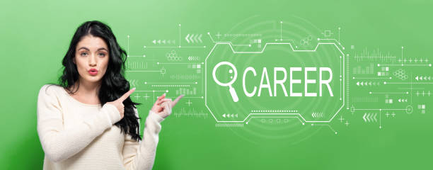 istock Searching career theme with young woman 1453690587