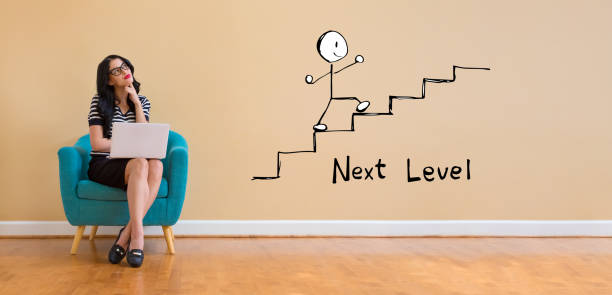 istock Next level concept with woman using a laptop 1453690630