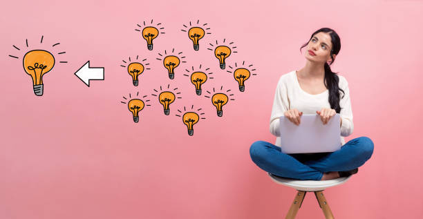 istock Many small ideas into one big idea with woman using a laptop 1453690635