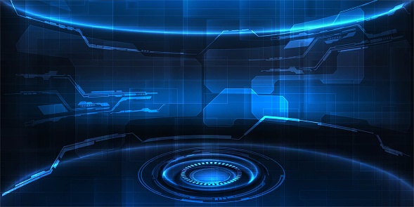 Futuristic Digital Modern Technology With Blue Neon Digital Element And ...