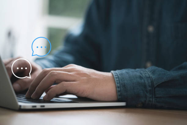 istock Businessman using computer laptop typing to send message to colleague , Communication by chat and social network technology concept. 1453695565