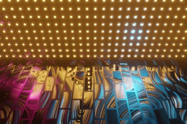 istock 3d render, glowing lines, tunnel, neon lights, virtual reality, abstract background, square portal, arch, pink blue spectrum vibrant colors, laser show 1453703448