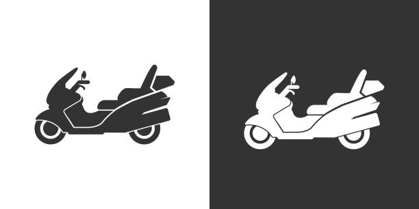 ilustraciones, imágenes clip art, dibujos animados e iconos de stock de icono de motocicleta. tipo de motocicleta de ciclomotor, scooter, roadster, deportes, crucero, turismo, scrambler, bicicleta de trial y helicóptero. - roadster