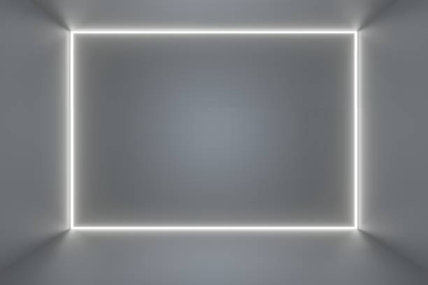 istock 3d render, glowing lines, tunnel, neon lights, virtual reality, abstract background, square portal, arch, pink blue spectrum vibrant colors, laser show 1453703483