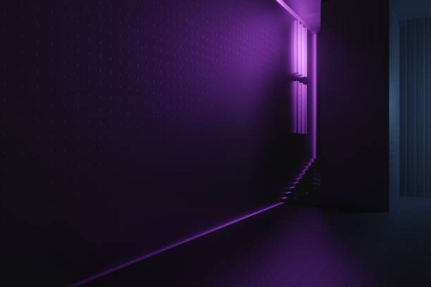 istock 3d render, glowing lines, tunnel, neon lights, virtual reality, abstract background, square portal, arch, pink blue spectrum vibrant colors, laser show 1453704349