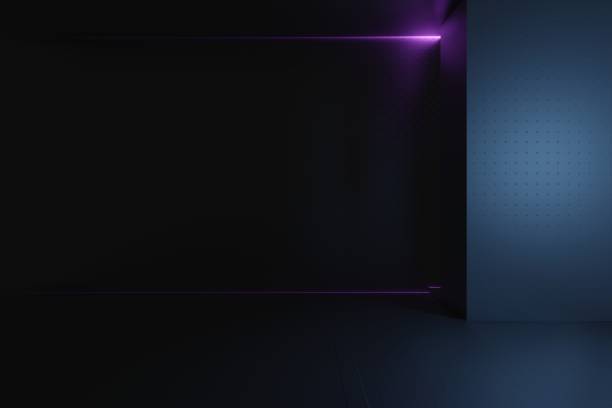 istock 3d render, glowing lines, tunnel, neon lights, virtual reality, abstract background, square portal, arch, pink blue spectrum vibrant colors, laser show 1453704350
