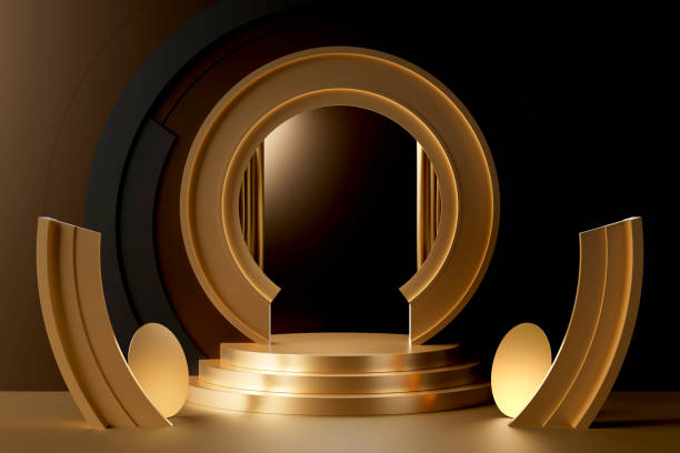 istock Abstract gold tone background scene for placing premium products. 3D Scene. 1453711813