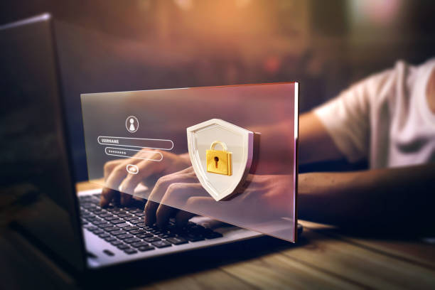 istock User typing login and password, cyber security concept, data protection and secured internet access. 1453711879