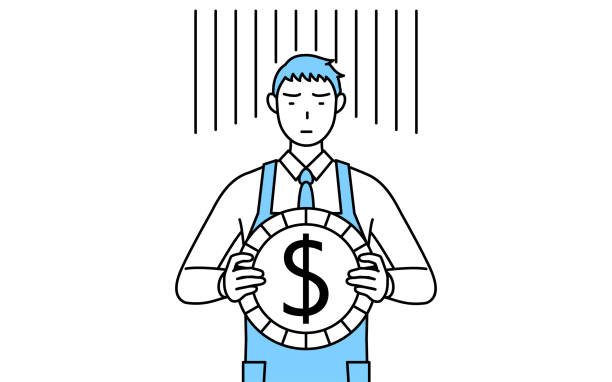 ilustrações, clipart, desenhos animados e ícones de um homem em um avental, uma imagem de perda cambial ou depreciação do dólar - cheap mb