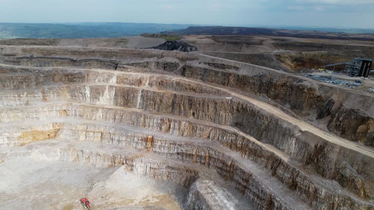 Hanson Aggregates Quarry, Producers Of Crushed Stone, Sand And Gravel Near The Harrogate Town In North Yorkshire, England. - aerial pullback