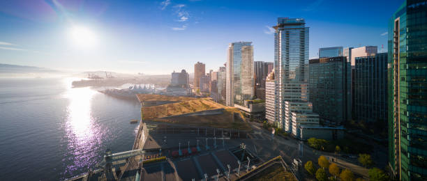 istock Aerial view downtown Vancouver Harbour skyline, British Columbia, Canada at sunrise 1453719079
