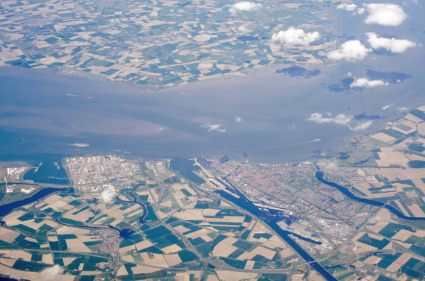 Aerial View of the Western Scheldt in the Netherlands stock photo