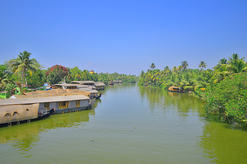 Aerial view of Kumarakom backwaters in Kerala.