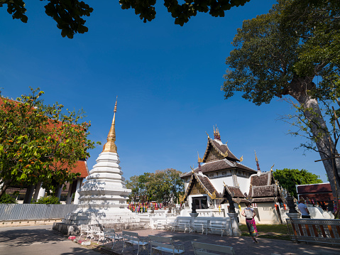 Chiang Mai City, Thailand. 10 November 2022. Chiang Mai city pillar. The Sao Inthakhin. Famous place at Wat Chedi Luang temple.