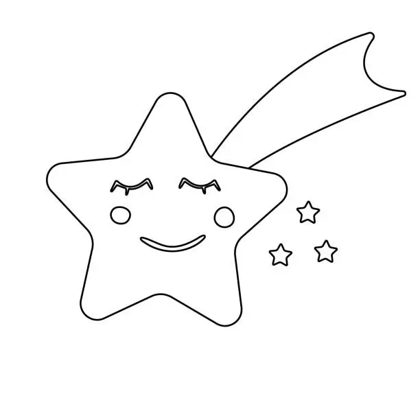 Vector illustration of Cute shooting star with eyelashes hand drawn icon.