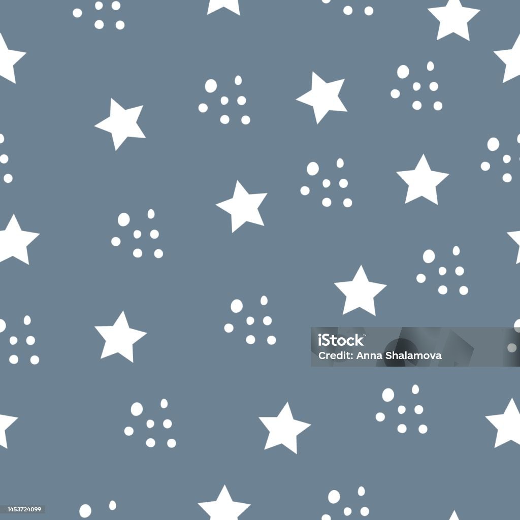 Simple Star Pattern Random Dots Cute White Stars And Dots Seamless Vector Patterns Delicate Dotted ...