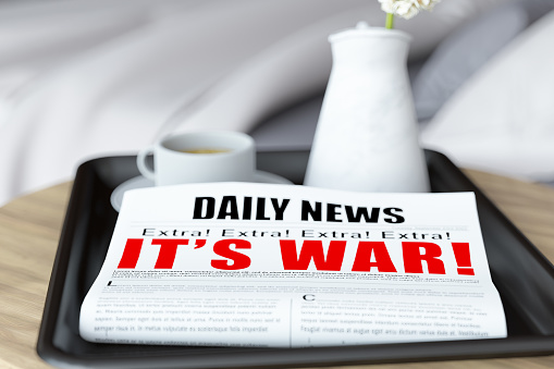 Freedom and liberty daily newspaper on table. Headlines news abstract concept 3d illustration.