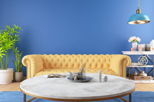 istock Modern Living Room with Sofa and Empty Blue Wall 1453726369