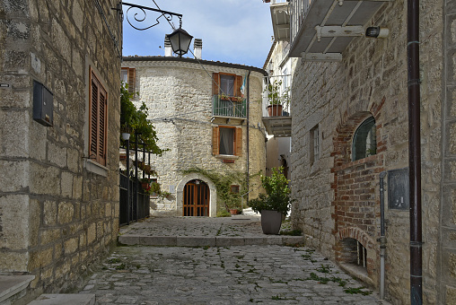 A narrow street among the houses of Ferrazzano in the Molise region of Italy