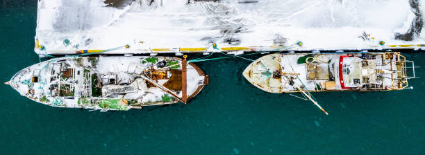 istock Top view of Ships in harbor in Iceland 1453729146