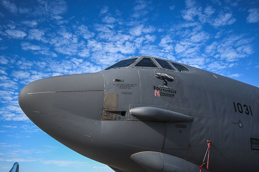 San Diego, United States – September 24, 2022: Military aircraft(Boeing B-52 Stratofortress) at the MCAS Miramar Air Show 2022