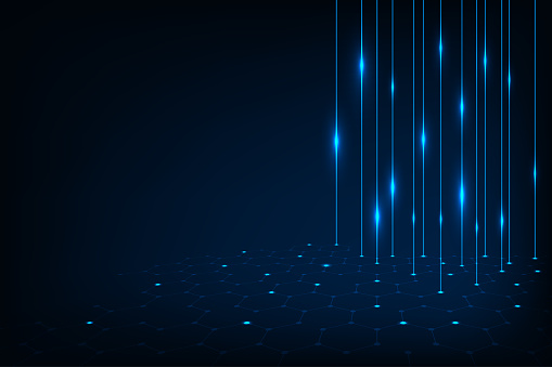 Vector abstract consisting of set hexagon cell with blue light lasers. Illustration graphics background.