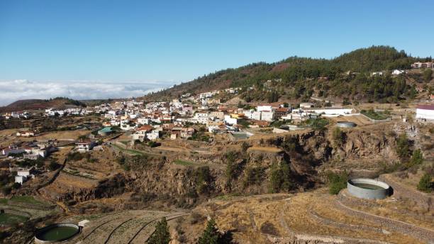 Village Vilaflor on the slope of a hill, Tenerife, aerial The village Vilaflor on the slope of a hill, Tenerife, aerial village vilaflor on tenerife stock pictures, royalty-free photos & images