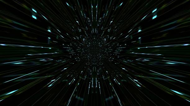 istock 3D render of futuristic abstract kaleidoscopic patterns neon tunnel with rays and lines 1453734245