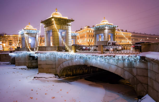 Night St. Petersburg, Lomonosovsky bridge stock photo