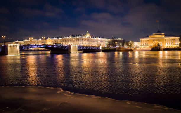 Night St. Petersburg, Palace Embankment stock photo