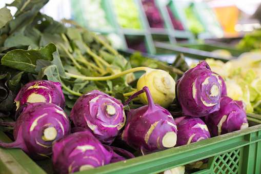 Red and white cabbage turnip on a local market selling regional food in Germany