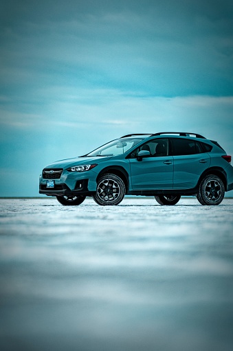 Provo, United States – October 15, 2022: A Subaru Crosstrek Salt Flats Car in the wilderness