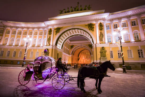 Russia. Night St. Petersburg. Palace Square. December 16, 2022 stock photo