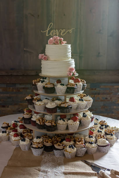istock Vertical shot of cupcake tower wedding cake 1453736228