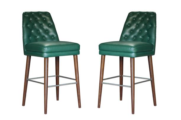 istock Green leather bar stool chairs isolated on a white background 1453738954
