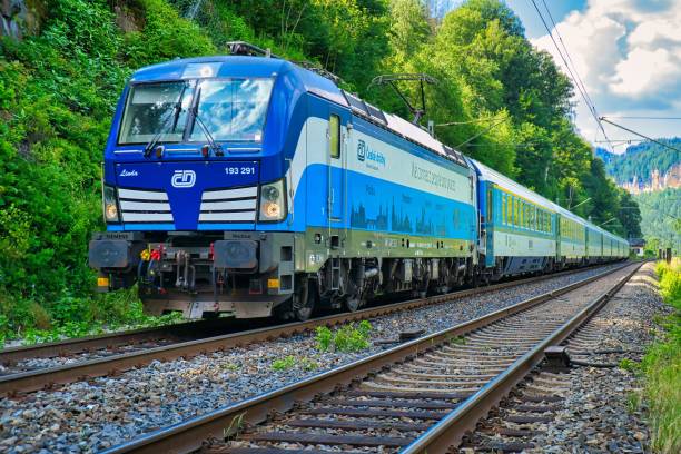 Schmilka Hirschmuehle, Germany – July 03, 2021: A Siemens VECTRON on the railway on a sunny day