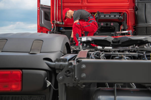 istock Semi truck service center maintenance performed by a professional caucasian technician 1453739855