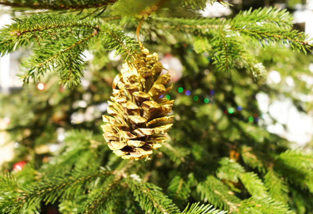 Decorative objects for Christmas and blurred background. Holiday decorations Christmas Tree decoration