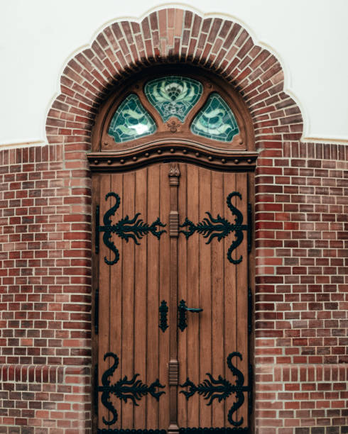 istock Vertical shot of doors in medieval style 1453742759