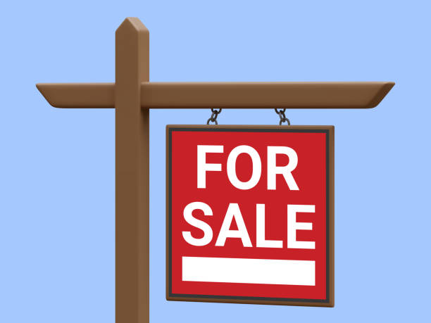 istock 3d realistic sale real estate sign isolated on blue background. Home for sale concept. Vector illustration 1453745367