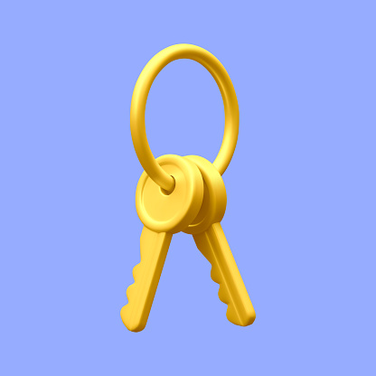 3d realistic golden bunch of keys isolated in light background. Vector illustration.