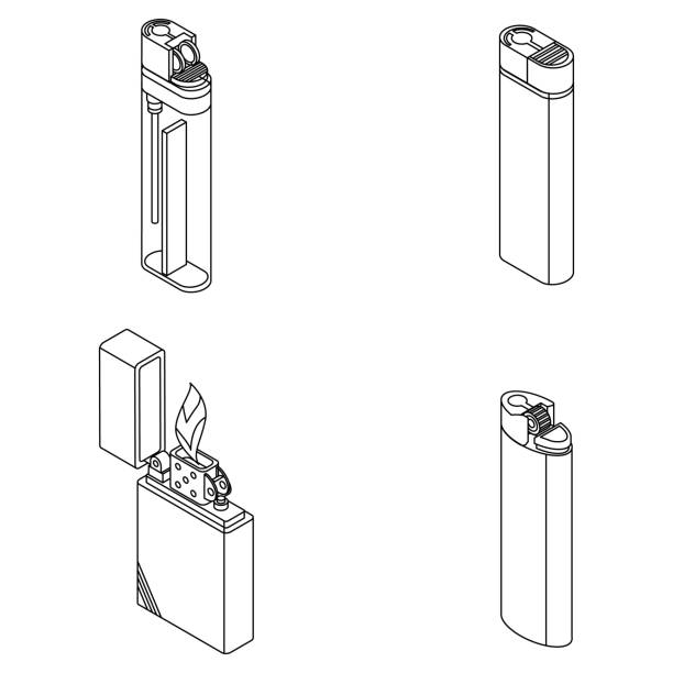 ilustrações de stock, clip art, desenhos animados e ícones de cigarette lighter icons set vector outine - cigarette tobacco symbol three dimensional shape